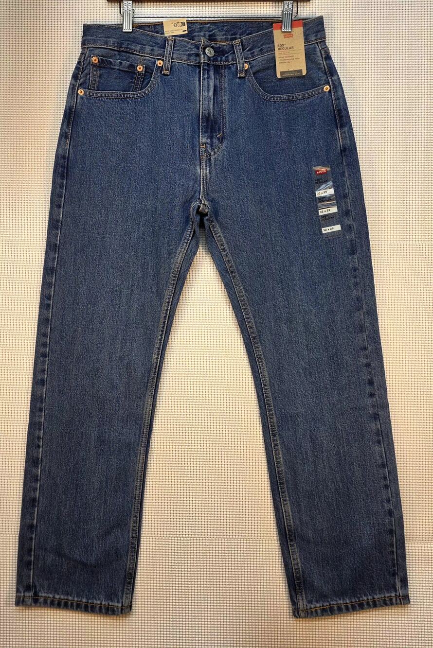 NWT Levi's 505 Regular Fit Jeans Mens 32x29 Medium Wash Straight Leg Denim